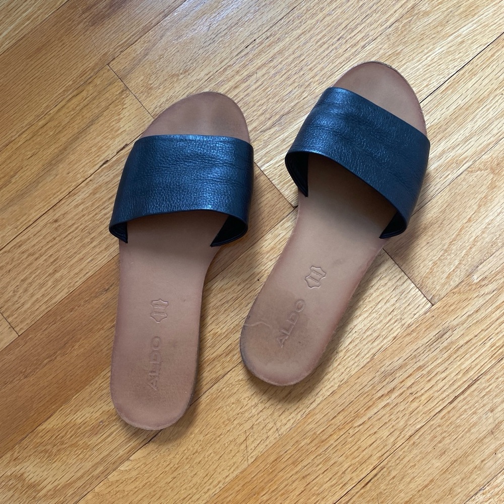 ALDO Black and Tan Slide Sandals for Women
